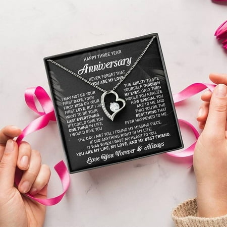 3rd Wedding Anniversary Wife Leather Anniversary Forever Love Necklace Romantic Her, Gold Forever Love Necklace