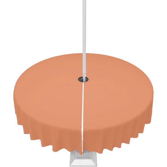 Outdoor Tablecloth Solid Color Round Patio Tablecloths 60 Inch, Waterproof Outside Table Cloths with Umbrella Hole and Zipper, Orange Summer Table Cover for Outdoor Tables, Picnic,