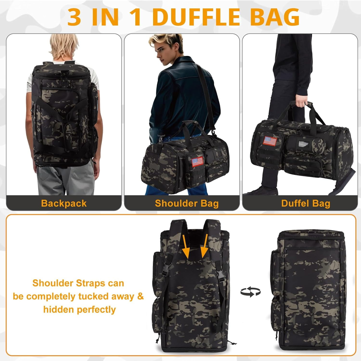 27.5In Expandable Gym Bag For Men,58L Large 3 in 1 Sports Travel Duffle Bag With Shoes Compartment,Water Resistant Sports Gym Tote Bags Multi-functional Travel Backpack Overnight Bag