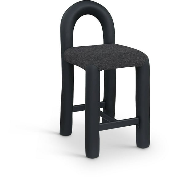 Meridian Furniture Amari Black Vegan Leather and Boucle Fabric Stool