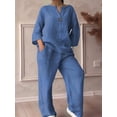 thumbnail image 5 of Womens Cotton Linen 2 Piece Sets V Neck Button Down Long Sleeve Shirt Wide Leg Trouser Sets with Pockets Blue 4XL, 5 of 7