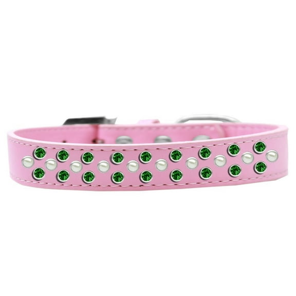 Dog, Puppy Pet Fashion Collar, "Pearl and Emerald Green Crystal Rimsets Sprinkles"