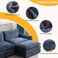 thumbnail image 2 of Sectional Sofa Chenille 3-Seat Sofa Couch with Ottoman, Modern Deep Sectional Sofa Comfy Upholstered L-Shape Sofa with Double Layer Seat Cushion for Living Room, Apartment, Office, Studio, Blue, 2 of 9