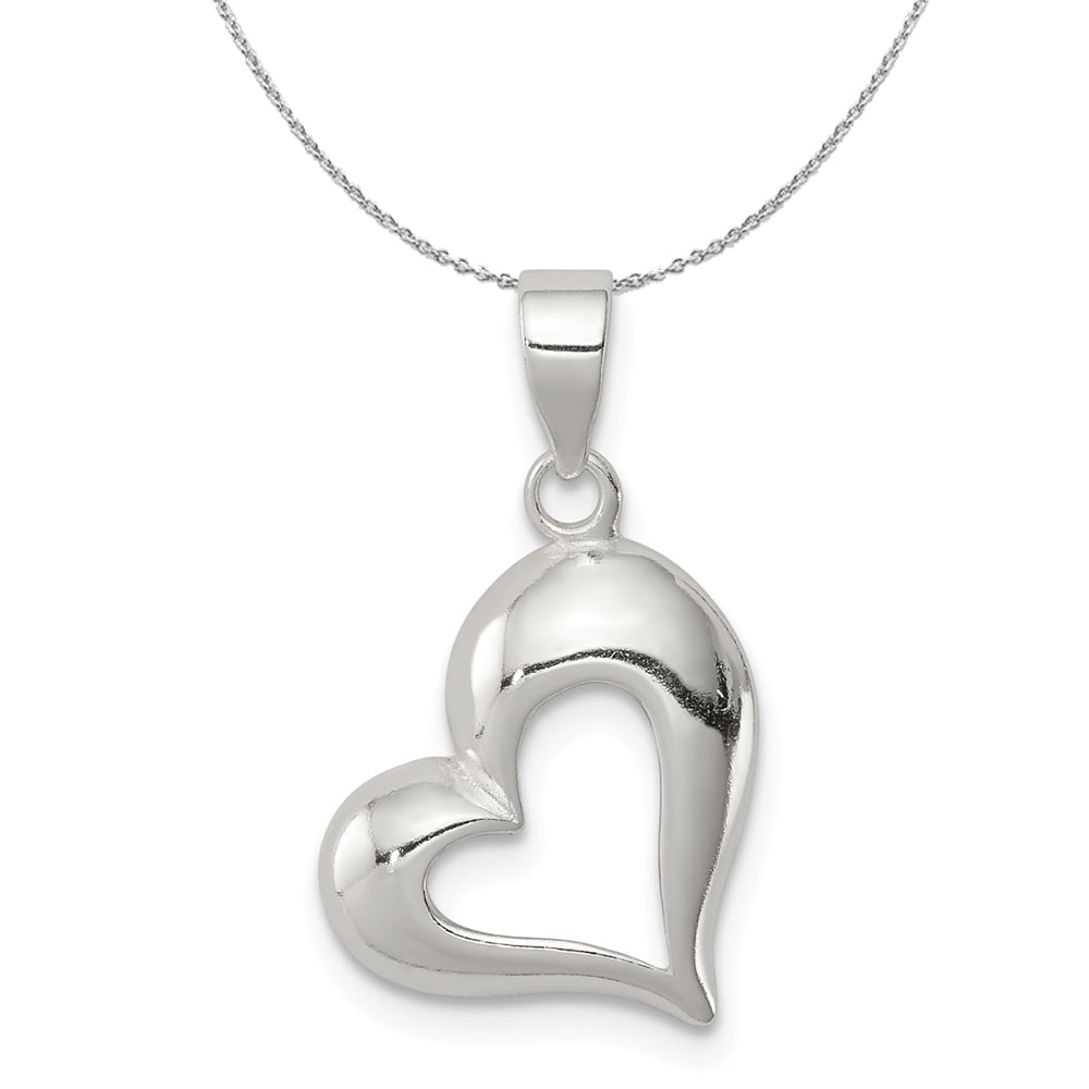 Heart Necklace Silver Heart Pendant Open Heart Necklace Girlfriend Gift Asymmetric Sterling Silver Pendant