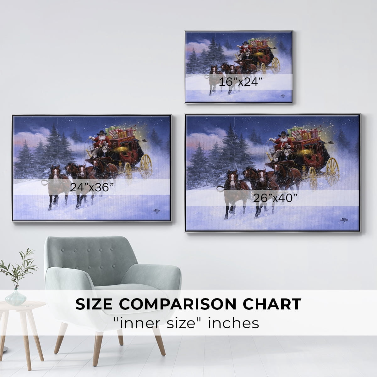 Nick's Express - Framed Gallery Wrapped Holiday Canvas - 27 x 41 - Silver Frame