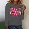 thumbnail image 4 of qelini Breast Cancer Awareness Shirt Casual Pullover Blouse Wowen's Graphic Tees Long Sleeve Shirts Fall Winter Crewneck Comfy Shirts Gray L, 4 of 4