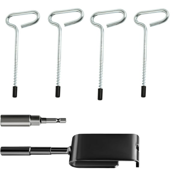 Ice Anchor Tool Kit for Ice Fishing Shelter, Includes 1 Drill Adapter, 4 Threaded Pegs, and 1 Impact Socket, Heavy Duty Ice Fishing Tent Stakes, Portable Ice Shelter Setup Tools