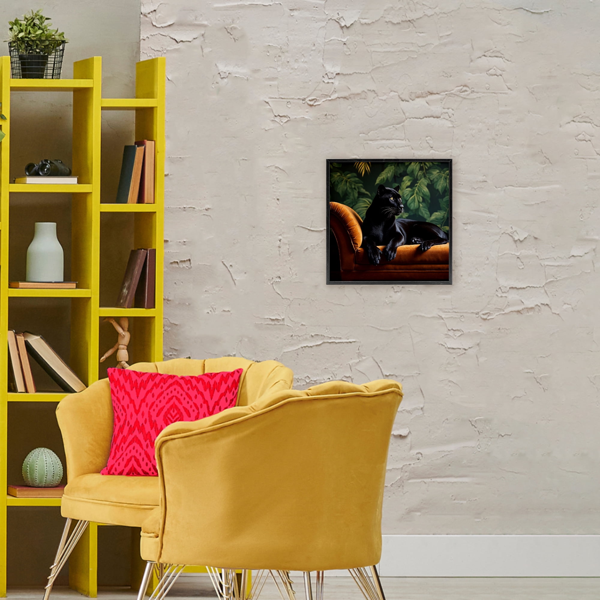 Majestic Panther on Chaise Black Framed Giclee Art, design by Lettered and Lined