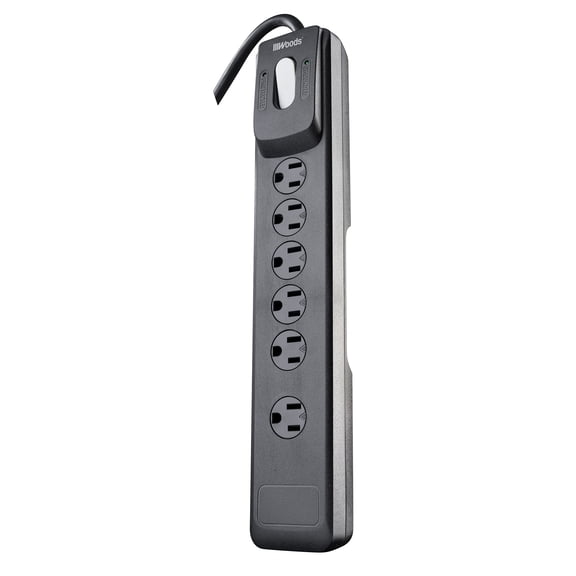 Woods Surge Protector Strip Coleman Cable 7226053 - 6 Outlets, 1440J, 4 Ft Cord, Black