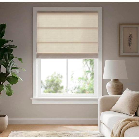 Galen Matte Ivory Cordless Polyester Roman Blind-35 in. W x 64 in. L