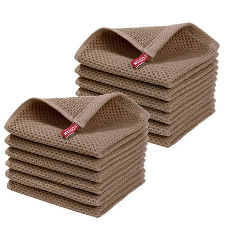 

100% Cotton Kitchen Dish Cloths 12 Pack Waffle Weave Ultra Soft Dish Towels for Drying Dishes Absorbent Quick Drying Kitchen Towels 12 X 12Inch Coffee