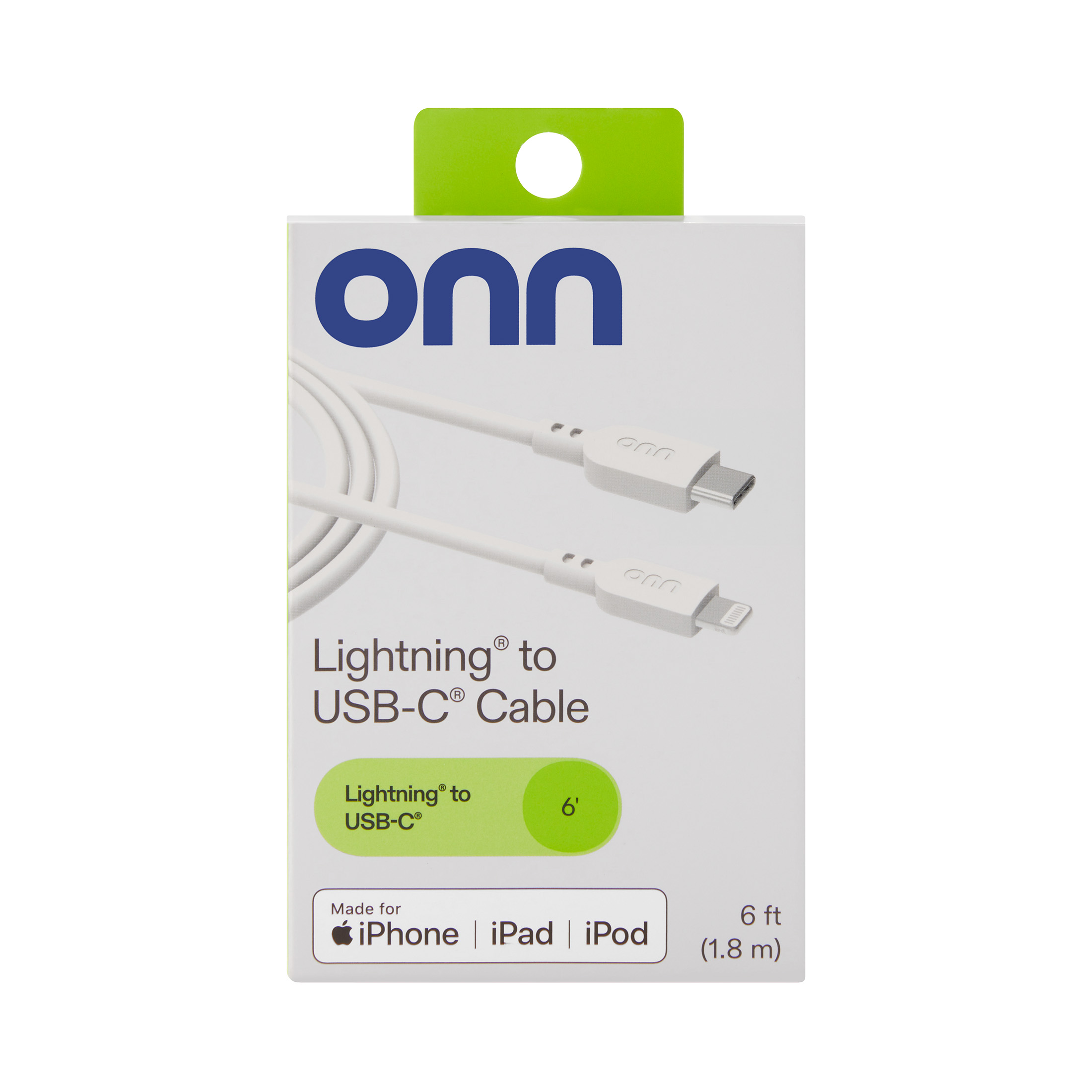 onn 6-Foot Lightning to USB-C Cable, MFI Certified, White photo 6