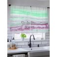 thumbnail image 5 of Sheer Curtains 54 Inch Length 2 Panels Set for Kitchen, Green Purple Ombre Semi Sheer Curtains for Windows, Abstract Modern Art Fluid Striped Voile Window Treatments Rod Pocket Curtain, 5 of 7