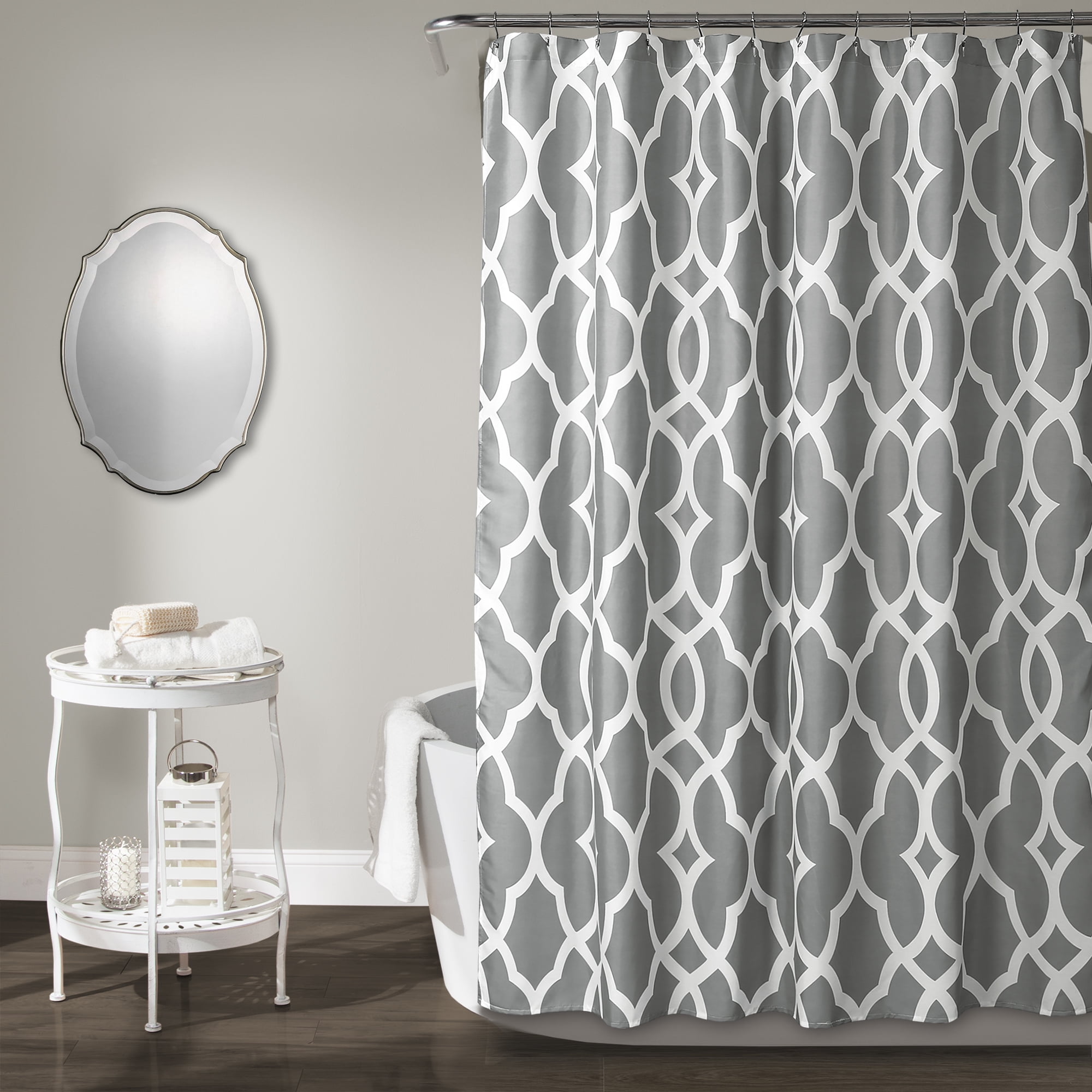 Lush Decor Connor Geo Polyester Shower, Gray And White Geometric Shower Curtain