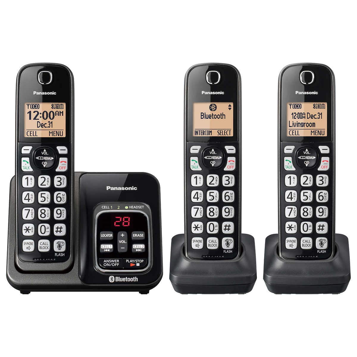 Panasonic 3 Hand Set DECT 6.0 Digital Phone System with Link2Cell