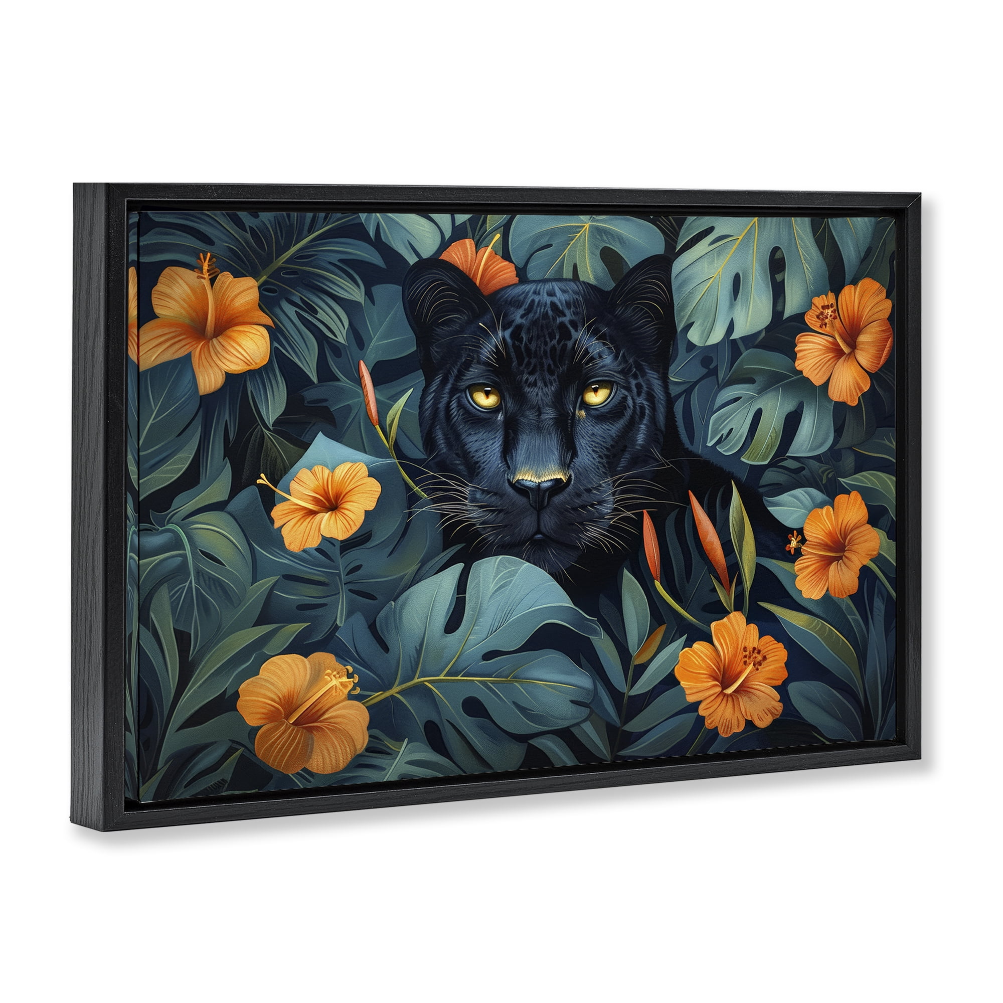 Stupell Industries Hiding Panther's Paradise Black Framed Floater Canvas Wall Art, design by Ray Powers