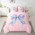 thumbnail image 2 of Manfei Kawaii Bow Bedding Comforter Set 7-Piece,Girls Bow Knot Full Bedding Set,Blue Sketch Bowknot Fitted Sheet Flat Sheet,Breathable Bedroom Decorative Reversible, 2 of 7