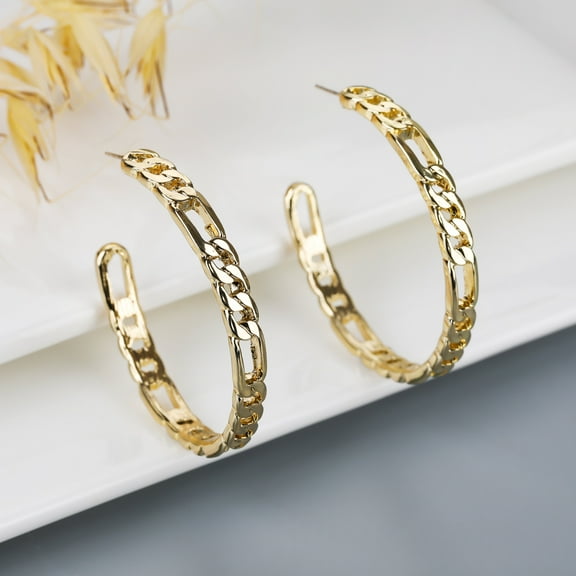 Gold Plated 5mm Figaro Link, High Polish Hoop Earring, Giorgio Bergamo