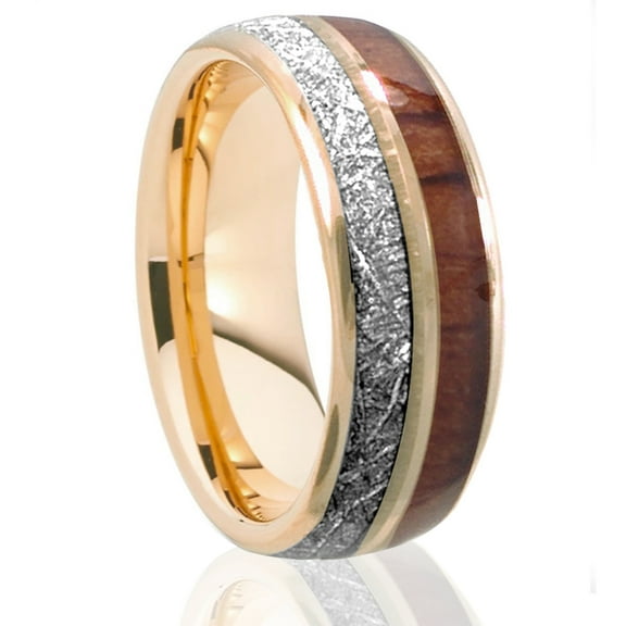 Tungsten Wedding Band Ring Rose Gold with Abalone & Silver Meteorite Inlay Men's Engagement