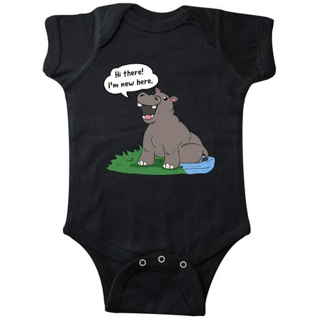 

Inktastic Hi There I m New Here Hippo Gift Baby Boy or Baby Girl Bodysuit