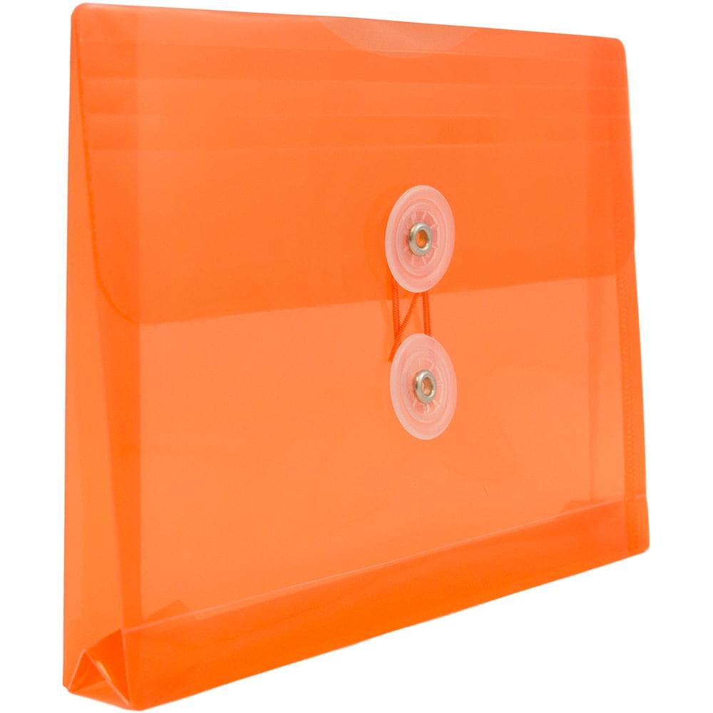JAM Paper Plastic Envelopes with Button & String Tie Closure, Index Size, 5 1/2 x 7 1/2, Orange, 3/Pack