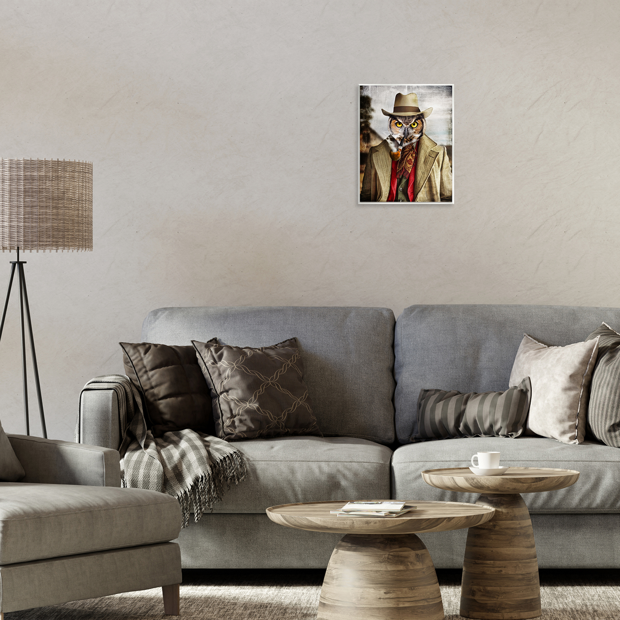 Stupell Industries Owl with Classic Pipe Animals & Insects Painting Unframed Art Print Wall Art, 11 x 14