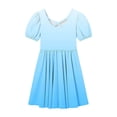 thumbnail image 6 of Ashirexll Girls Summer Dress Children Short Sleeve Round Neck Classic Back Solid Color Casual A-Line Dress for Preteen Kids, 6 of 7