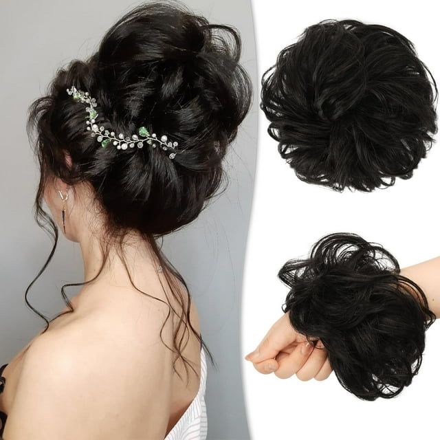 HAHDAXIA Chignon en Désordre Pièce de Cheveux 100 % Cheveux Humains Chignon Rose en Désordre Pièce de Cheveux pour Femmes Vrais Chouchous Chignon Extension Queue de Cheval Chignon en Désordre (1 Unité (Lot de 1), B