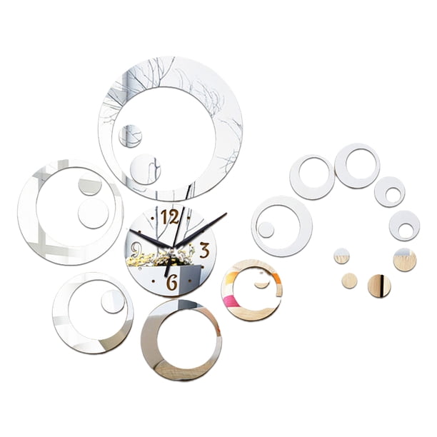 Yuarrent 1 pieza 3D círculos modernos espejo reloj de pared relojes pegatinas de pared espejo reloj de pared extraíble arte calcomanía pegatina Decoración del hogar Plata Yuarrent JJ6532-01B