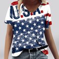thumbnail image 1 of Fiudx Tops para Mujer Camiseta de Manga Corta con Cuello En V Estampada para El Día de La Independencia Informal a La Moda para Mujer, 1 of 4