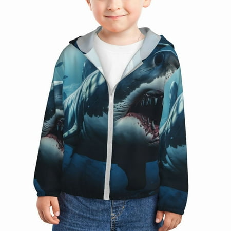 

Gaeub 3D Realistic Shark Print Athletic Sun Protection Hoodie for Kids Long Sleeve Outdoor UV Shirt Running Fishing Top for Boys Girls-18 Months