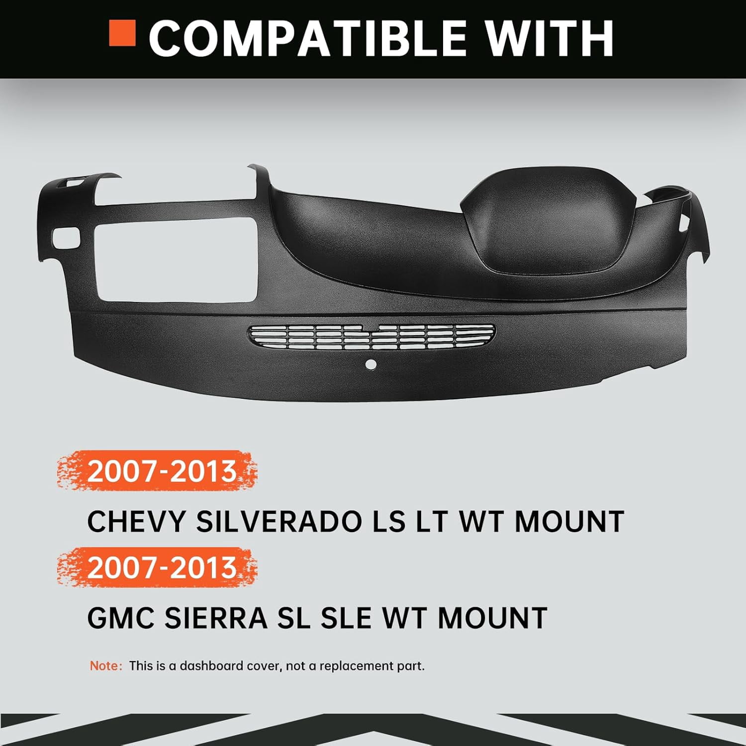 Kojem Dash Board Cover Cap Overlay Panel Compatible with 2007 2008 2009 2010 2011 2012 2013 Silverado LS/LT Sierra SL/SLE Molded Dash Board Cover Cap Black