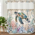 thumbnail image 3 of Blue Sea Turtle Coastal No Hook Shower Curtain Waterproof,Bathroom Curtains with Snap in Liners and See Through Top Window,Vintage Summer Beach Coral Ocean Hotel Bathtub Curtains Shower 72"Wx72"L, 3 of 8