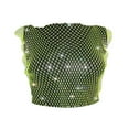 thumbnail image 2 of Women Shiny Rhinestone Sheer Mesh Hollow Out Crop Top See Through Fishnet Tank Top Shirt, 2 of 5