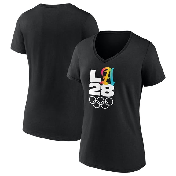 Women's Black LA 2028 Summer Olympics Gradient V-Neck T-Shirt