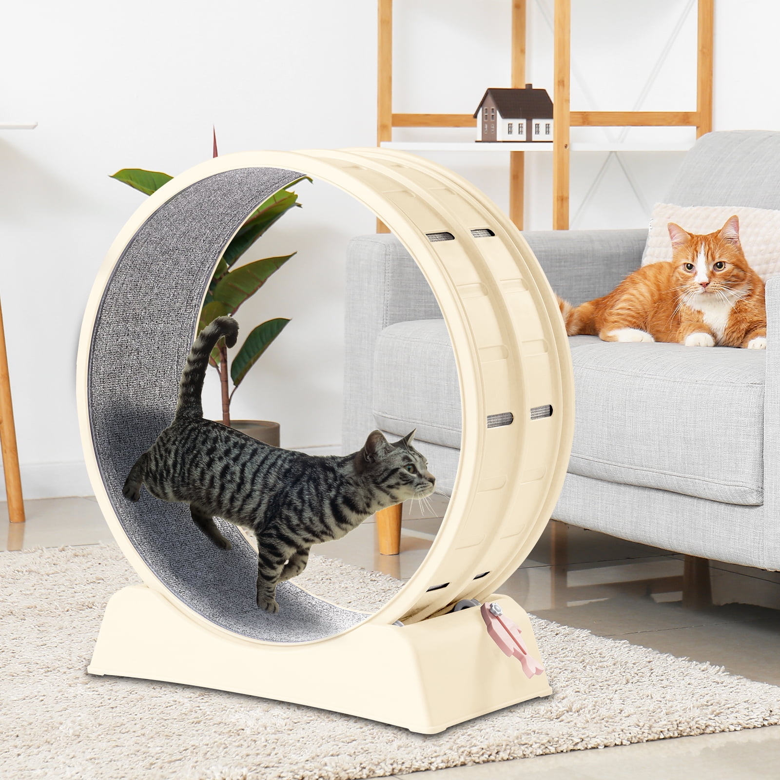 Ktaxon Cat Exercise Wheel 31in w/Green Mat & Free Teaser Wand, Safe PP Treadmill for Cats, White