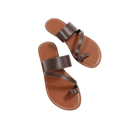 

Daeful Ladies Flat Sandals Clip Toe Slide Sandal Slip On Flip Flops Indoor&Outdoor Stylish Comfort Strappy Casual Shoes Coffee 5