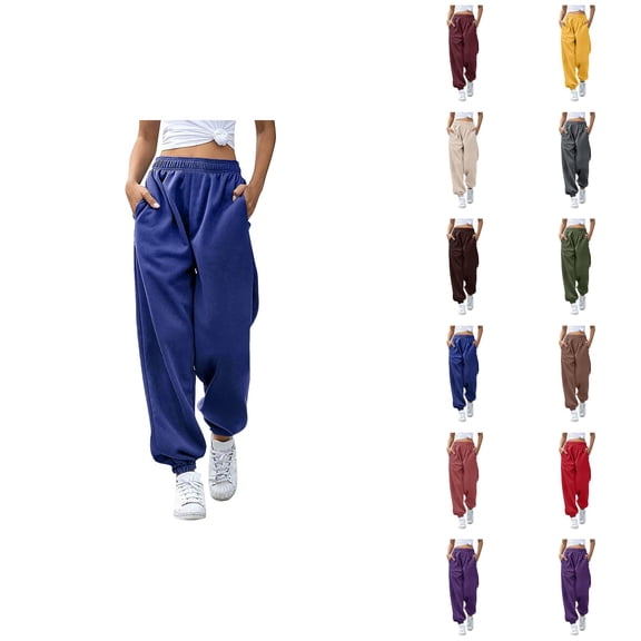 Women Joggers 2026 Trendy Elastic High Waist Breathable Relaxed Fit Sweat Pants Trousers with Pockets