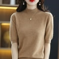 thumbnail image 2 of Delayuji Women Base Sweater Solid Crewneck Knitwear Short Sleeve Pullover Slim Knitted Bottoming Shirt for Autumn Winter Gold M Knit Short Sleeve Shirts for Women, 2 of 4