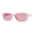 thumbnail image 4 of Womens Beveled Thick Plastic Narrow Rectangle Mod Fashion Sunglasses All Pink, 4 of 8