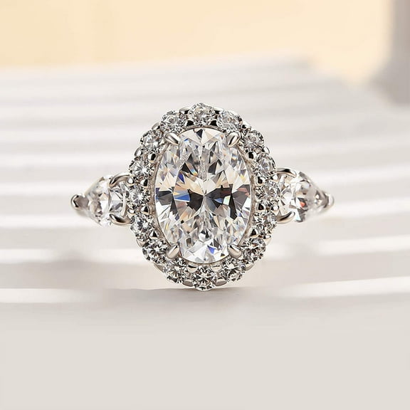 Kalapi Jewel 1.7 Ct Moissanite Oval Cut Engagement Ring for Women - 14K White Gold Plated Wedding Jewelry - Halo Gift Ring for Her Anniversary Proposal or Bridal Romantic Special Occasion