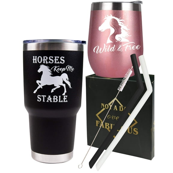 DORADREAMDEKO Wild and Free Tumbler - Pink/Black Horse Lover Gifts for Women, Birthday & Christmas Gifts, Novelty Funny Horse Gifts