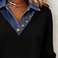 thumbnail image 4 of SELONE Oversized Denim Shirt Women Buttons Collared Tops Long Sleeved Casual Pullover Color Block Outerwear Black S, 4 of 7