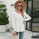 thumbnail image 4 of Women Autumn Casual Blouses Puff Long Sleeve Crewneck Solid Color Loose T-Shirts Pullover Tunic Top with Smocked Cuffs White, 4 of 5