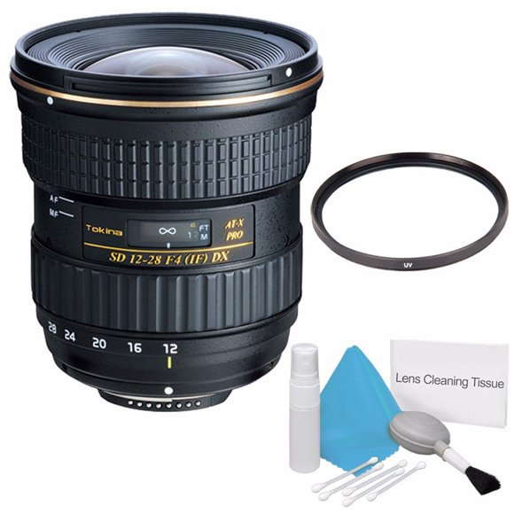 Tokina 12-28mm f/4.0 AT-X Pro APS-C Lens for Canon (International Model) No Warranty+Deluxe Cleaning Kit + 77mm UV Filter Bundle 1