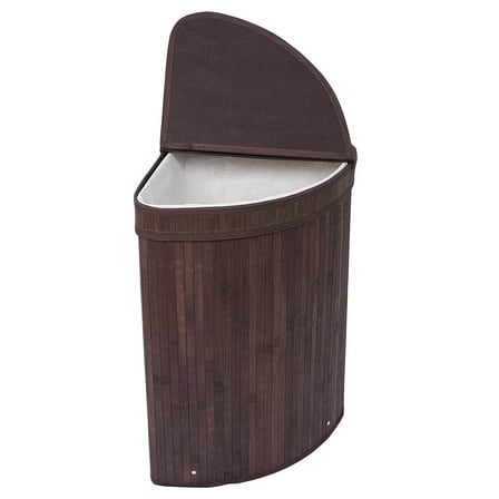 BirdRock Home Bamboo Corner Laundry Hamper with Lid and Cloth Liner - Espresso