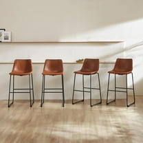 30 Inch Counter Height Bar Stools Set of 4, Modern Faux Leather High Barstools with Back and Metal Leg, Bar Chairs for Kitchen lsland, Elegant Brown