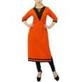 thumbnail image 5 of Bimba Women's Cotton 3/4 Sleeve solid Pattern kurti with Contrast Yoke, 5 of 9