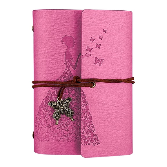 Pink Small Leather Butterfly Journal, 16x12cm, Unlined Blank Pages, Refillable Diary for Creative Writing (1pc)