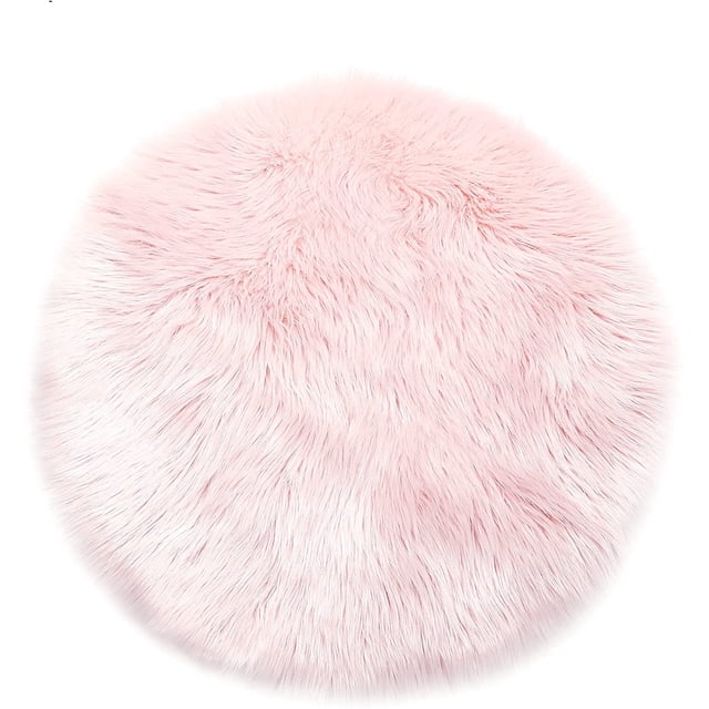 Faux Lamb Fur And Sheepskin Rug | Plush Area Rug For Bedroom, Living Room, Nursery | Chair Decoration Couch Throw | Pink - 90 Cm - Round